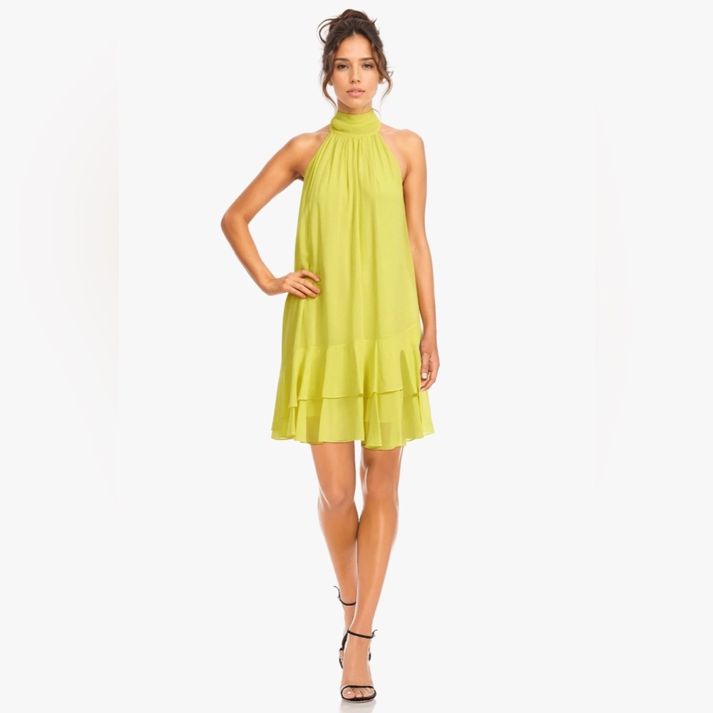 The Ava - Lemon Ruffle Halter Neck Cocktail Dress